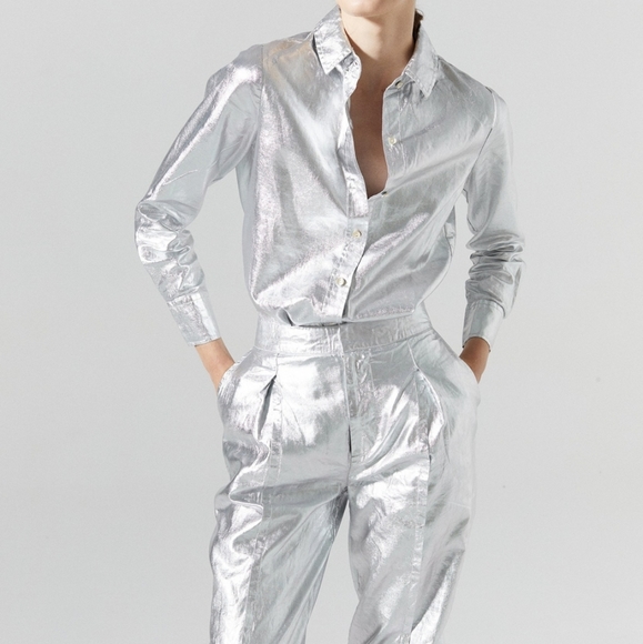 San Marino Metallic Linen Shirt - New Silver - Picture 4 of 8